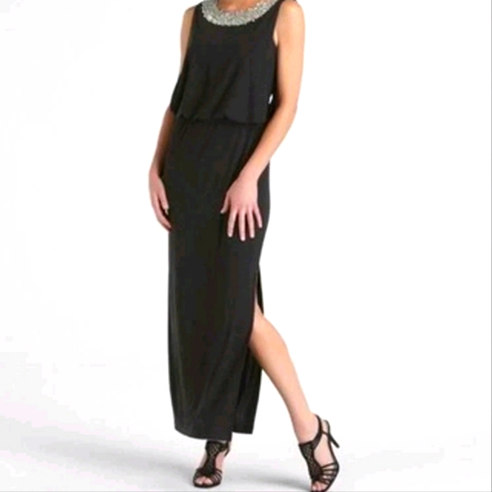 R&M Richards Black Maxi Dress with Silver Embellishments 6P Mother Of The Bride